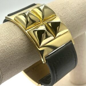 Michael Kors Gold Studded Black Leather Bracelet
